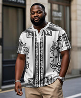 Men's Plus Size Daily Casual White Vintage Pattern Printed Henry Collar Button Short Sleeve T-Shirt
